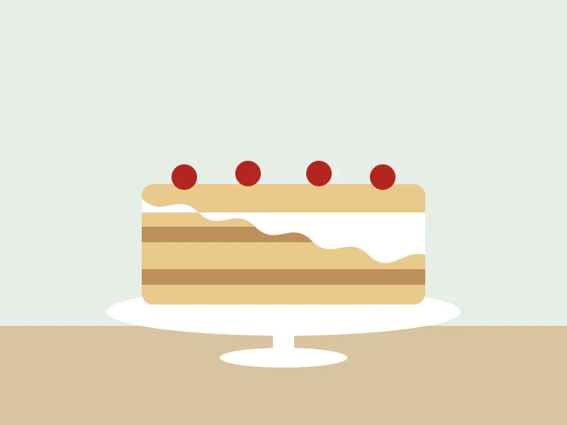 Illustration: Torte mit Sahne und Kirschen auf einem Tortenständer