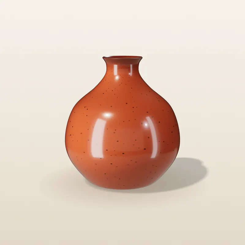 3D-Darstellung: bauchige Vase mit schmalem Hals in glänzender rostroter Glasur