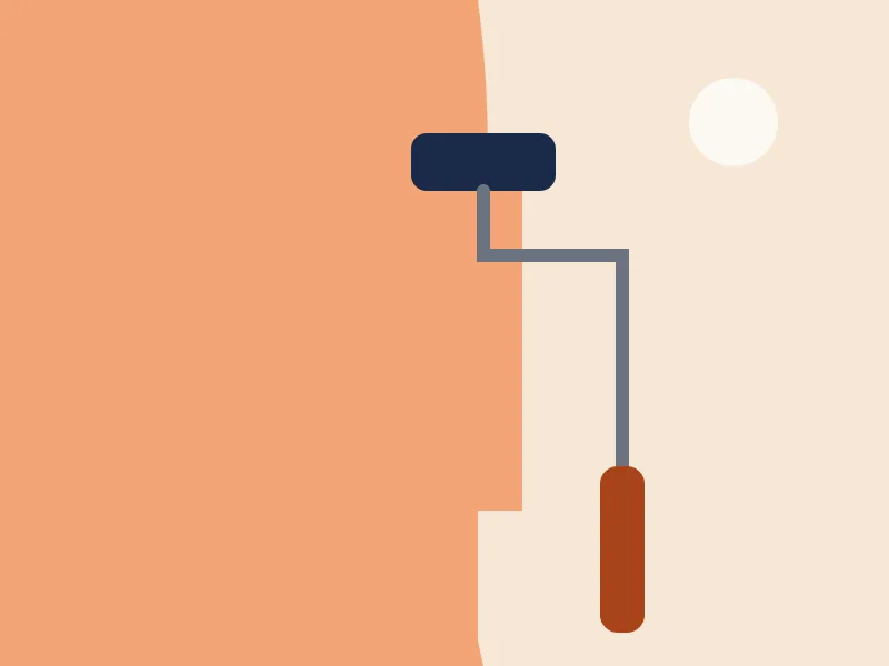 Illustration: Farbrolle trägt Apricot-Farbe auf eine Wand auf