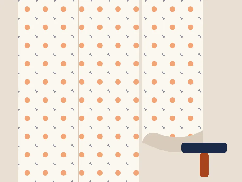 Illustration: Tapetenbahn mit Muster wird an eine Wand angebracht